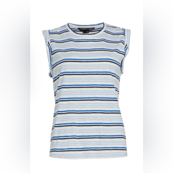 Veronica Beard Dree Striped Muscle T-Shirt Blue White Size XS - Picture 9 of 9
